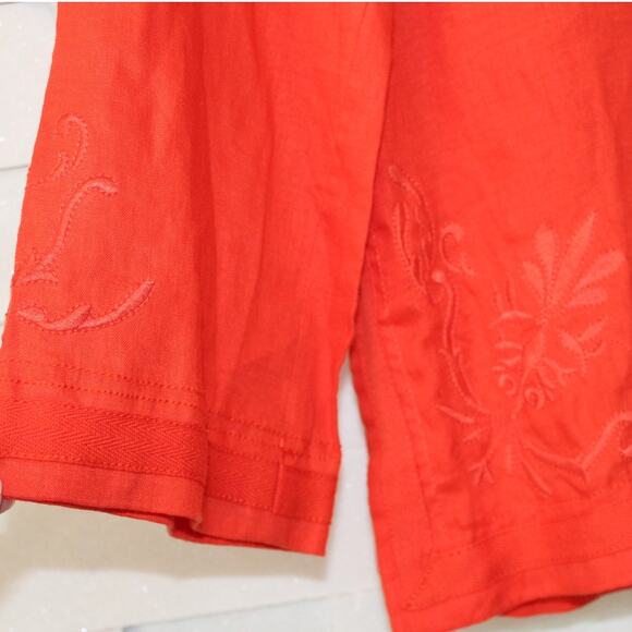 VALERIE STEVENS NWOT 100% Linen Orange Tone on Tone Floral Embroider Tunic Top M - Picture 3 of 6